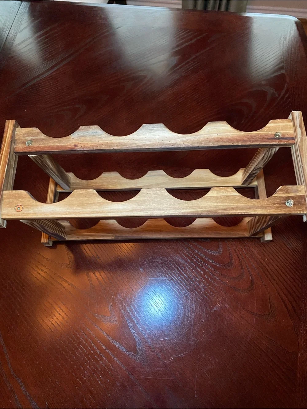 Eight bottle two tier wine rack table top design light brown wood